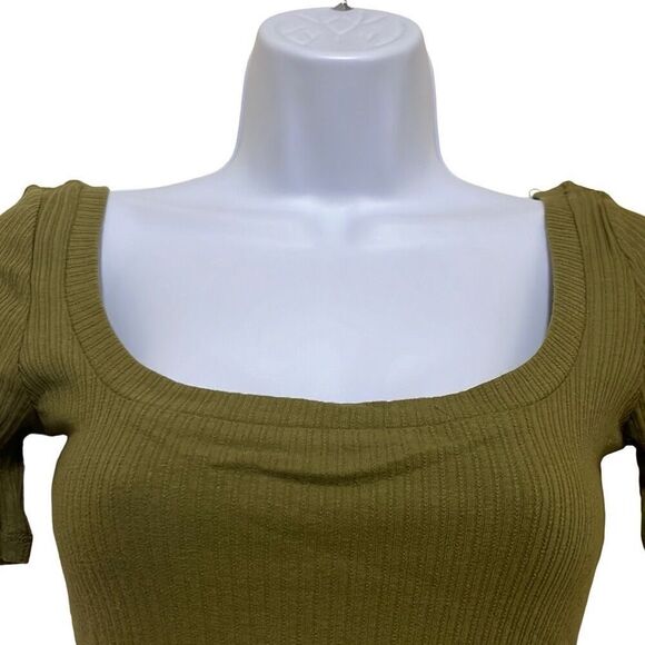Revolve n:Philanthropy Ribbed Bodysuit Olive Green Square Neck Thong NWT Small - Picture 3 of 11